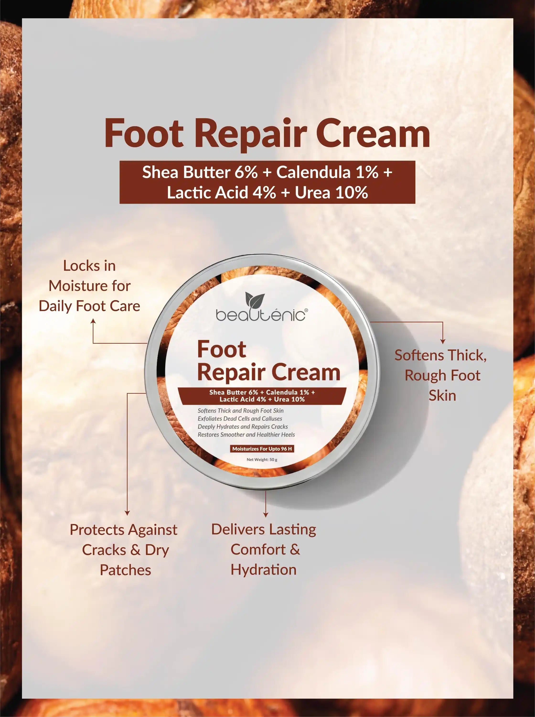 Beautenic Foot Repair Cream – Shea Butter 6% + Calendula 1% + Lactic Acid 4% + Urea 10%